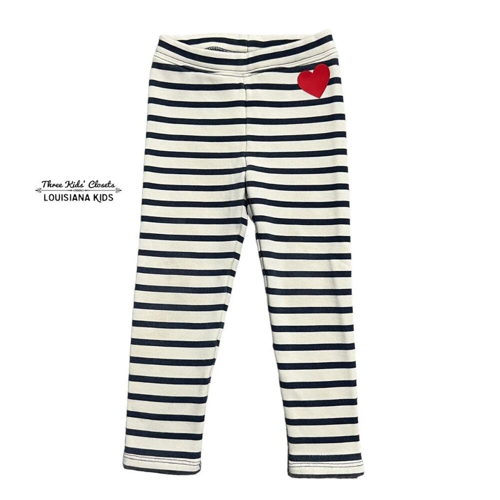 Baby Gap 4Y Navy Striped Heart Cozy Lined Leggings